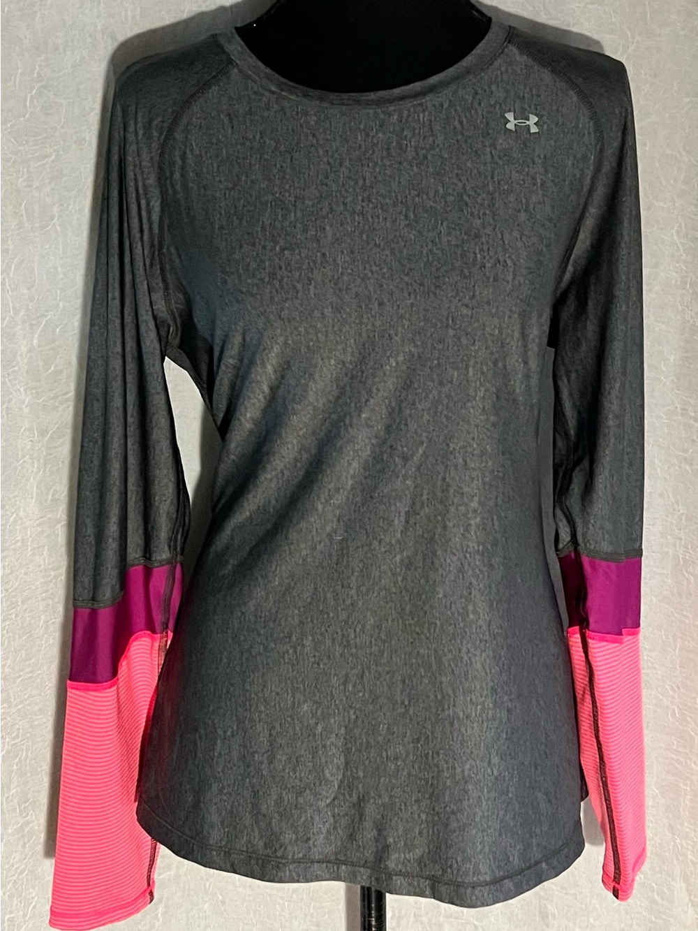 Under Armour Women's Long-Sleeve Performance Top - Charcoal with Pink Accents